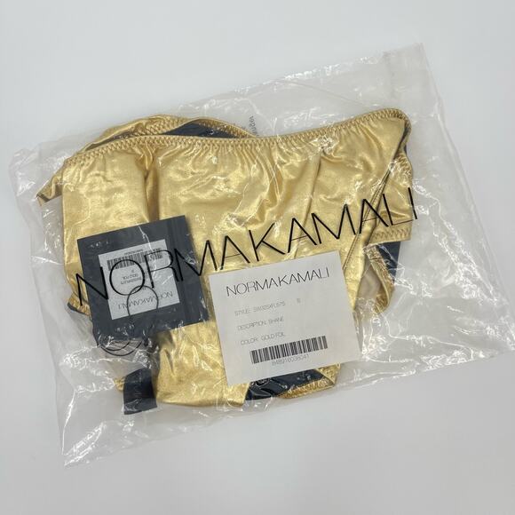 Norma Kamali | NWT Shane Metallic Gold Foil One Piece Bathing Suit Bodysuit - Picture 3 of 7